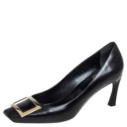 Pre Owned Roger Vivier Black Leather Belle Square Toe Pumps Size 40