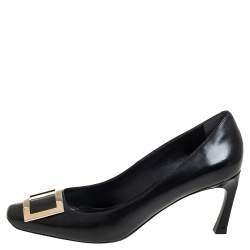 Pre Owned Roger Vivier Black Leather Belle Square Toe Pumps Size 40