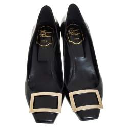 Pre Owned Roger Vivier Black Leather Belle Square Toe Pumps Size 40