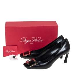 Pre Owned Roger Vivier Black Leather Belle Square Toe Pumps Size 40
