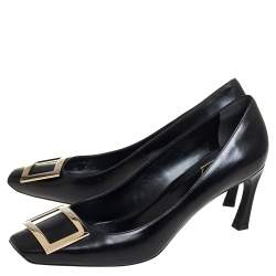 Pre Owned Roger Vivier Black Leather Belle Square Toe Pumps Size 40