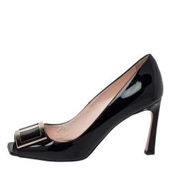 Pre Owned Roger Vivier Black Patent Leather Open Toe Pumps Size 39