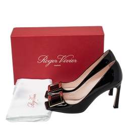 Pre Owned Roger Vivier Black Patent Leather Open Toe Pumps Size 39
