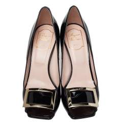 Pre Owned Roger Vivier Black Patent Leather Open Toe Pumps Size 39