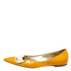 Roger Vivier Yellow/Cream Patent Leather Ballet Flats Size 39