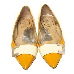 Roger Vivier Yellow/Cream Patent Leather Ballet Flats Size 39