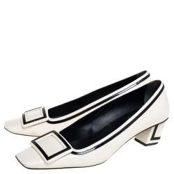 Pre Owned Roger Vivier White/Black Patent And Leather Pumps Size 39