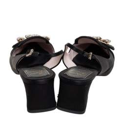 Pre Owned Roger Vivier Black Satin Buckle Slingback Pumps Size 39