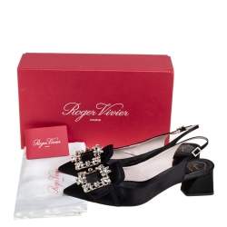 Pre Owned Roger Vivier Black Satin Buckle Slingback Pumps Size 39