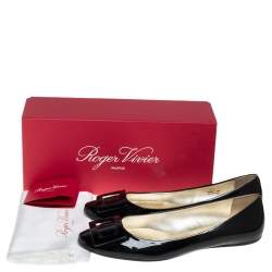 Pre Owned Roger Vivier Black Patent Leather Trompette Ballet Flats Size 41