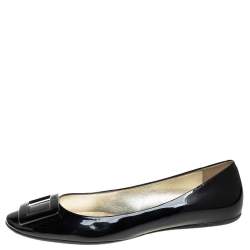 Pre Owned Roger Vivier Black Patent Leather Trompette Ballet Flats Size 41