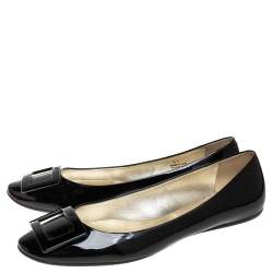 Pre Owned Roger Vivier Black Patent Leather Trompette Ballet Flats Size 41