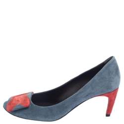 Pre Owned Roger Vivier Red/Blue Suede Belle Pumps Size 36