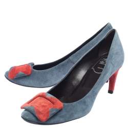 Pre Owned Roger Vivier Red/Blue Suede Belle Pumps Size 36