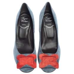 Pre Owned Roger Vivier Red/Blue Suede Belle Pumps Size 36