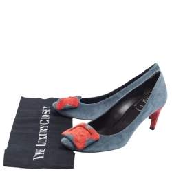 Pre Owned Roger Vivier Red/Blue Suede Belle Pumps Size 36