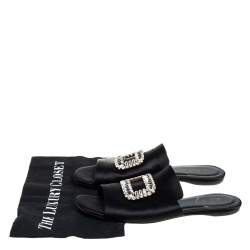 Roger Vivier  Black Satin Slip On Embellished Flat Sandals Size 40