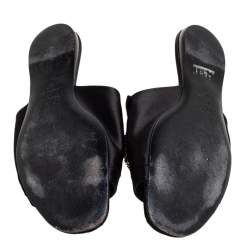 Roger Vivier  Black Satin Slip On Embellished Flat Sandals Size 40