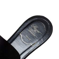 Roger Vivier  Black Satin Slip On Embellished Flat Sandals Size 40