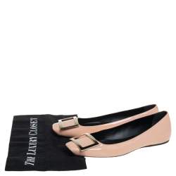 Pre Owned Roger Vivier Beige Patent Leather Trompette Ballet Flats Size 37