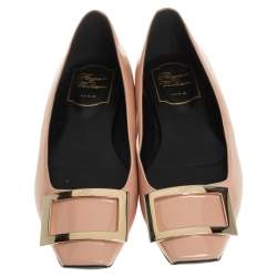 Pre Owned Roger Vivier Beige Patent Leather Trompette Ballet Flats Size 37