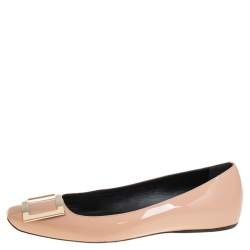 Pre Owned Roger Vivier Beige Patent Leather Trompette Ballet Flats Size 37