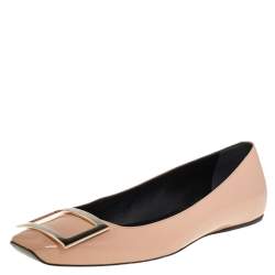 Pre Owned Roger Vivier Beige Patent Leather Trompette Ballet Flats Size 37