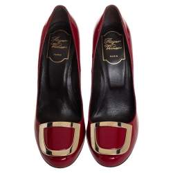Pre Owned Roger Vivier Red Patent Leather Embellished Pumps Size 38