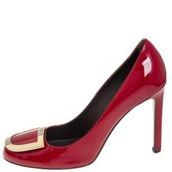 Pre Owned Roger Vivier Red Patent Leather Embellished Pumps Size 38