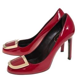 Pre Owned Roger Vivier Red Patent Leather Embellished Pumps Size 38