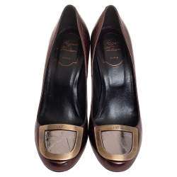 Roger Vivier Metallic Brown Leather Ecusson Pumps Size 37