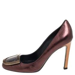 Roger Vivier Metallic Brown Leather Ecusson Pumps Size 37