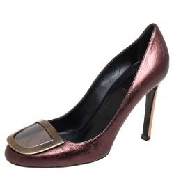 Roger Vivier Metallic Brown Leather Ecusson Pumps Size 37