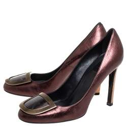 Roger Vivier Metallic Brown Leather Ecusson Pumps Size 37