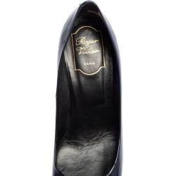 Pre Owned Roger Vivier Navy Blue Patent Leather Trompette Pumps Size 38
