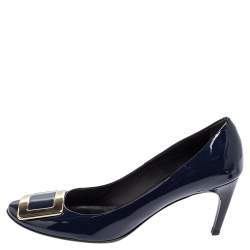 Pre Owned Roger Vivier Navy Blue Patent Leather Trompette Pumps Size 38