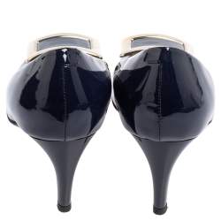 Pre Owned Roger Vivier Navy Blue Patent Leather Trompette Pumps Size 38