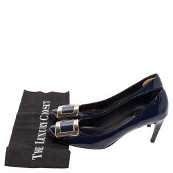 Pre Owned Roger Vivier Navy Blue Patent Leather Trompette Pumps Size 38