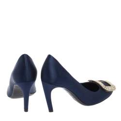 Pre Owned Roger Vivier Blue Embellished Satin Limelight Buckle Pumps Size 36