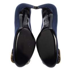 Pre Owned Roger Vivier Blue Embellished Satin Limelight Buckle Pumps Size 36