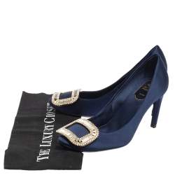 Pre Owned Roger Vivier Blue Embellished Satin Limelight Buckle Pumps Size 36