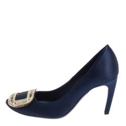 Pre Owned Roger Vivier Blue Embellished Satin Limelight Buckle Pumps Size 36