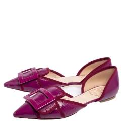 Pre Owned Roger Vivier Pink Patent Leather Gommettine Ballet Flats Size 38