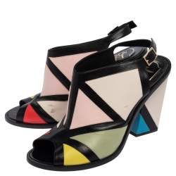 Roger Vivier Multicolor Leather Peep Toe Block Heel Skyscraper Peep Toe Sandals Size 40