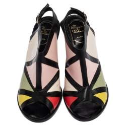 Roger Vivier Multicolor Leather Peep Toe Block Heel Skyscraper Peep Toe Sandals Size 40