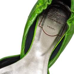 Roger Vivier Metallic Green Leather Flats Size 35.5