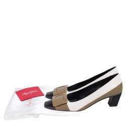 Pre Owned Roger Vivier Tri Color Leather Buckle Pumps Size 35.5
