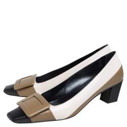 Pre Owned Roger Vivier Tri Color Leather Buckle Pumps Size 35.5