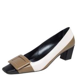Pre Owned Roger Vivier Tri Color Leather Buckle Pumps Size 35.5