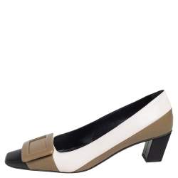Pre Owned Roger Vivier Tri Color Leather Buckle Pumps Size 35.5